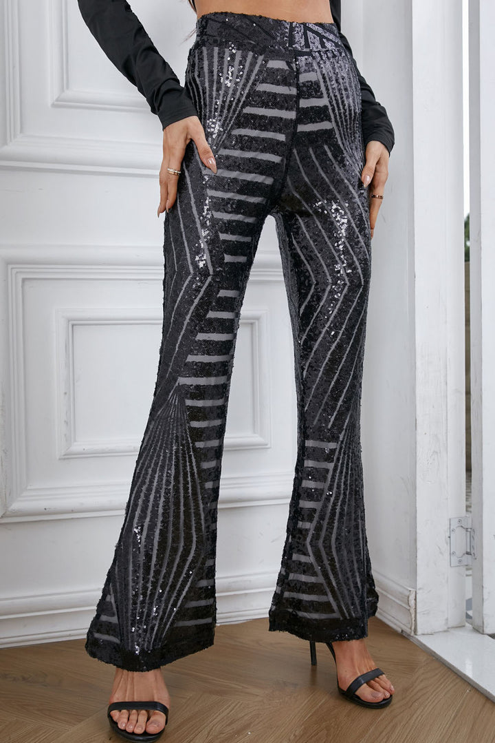 Womens Black Sequin Wide Leg Pants