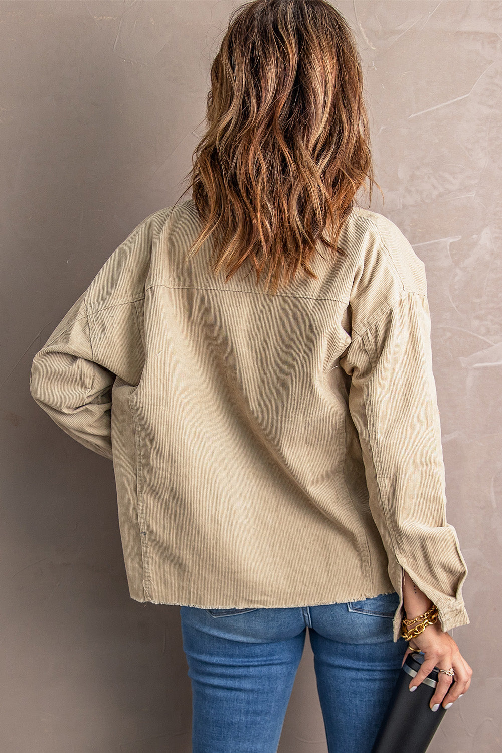 Khaki Pocket Buttoned Corduroy Jacket