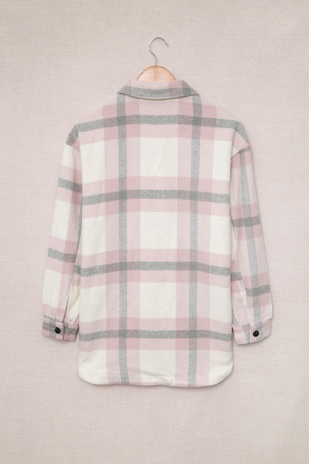 Classic Pink Plaid Print Pocket Women Shacket