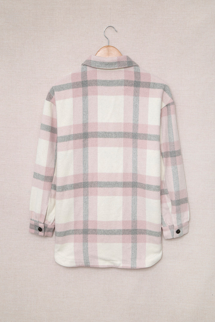 Classic Pink Plaid Print Pocket Women Shacket