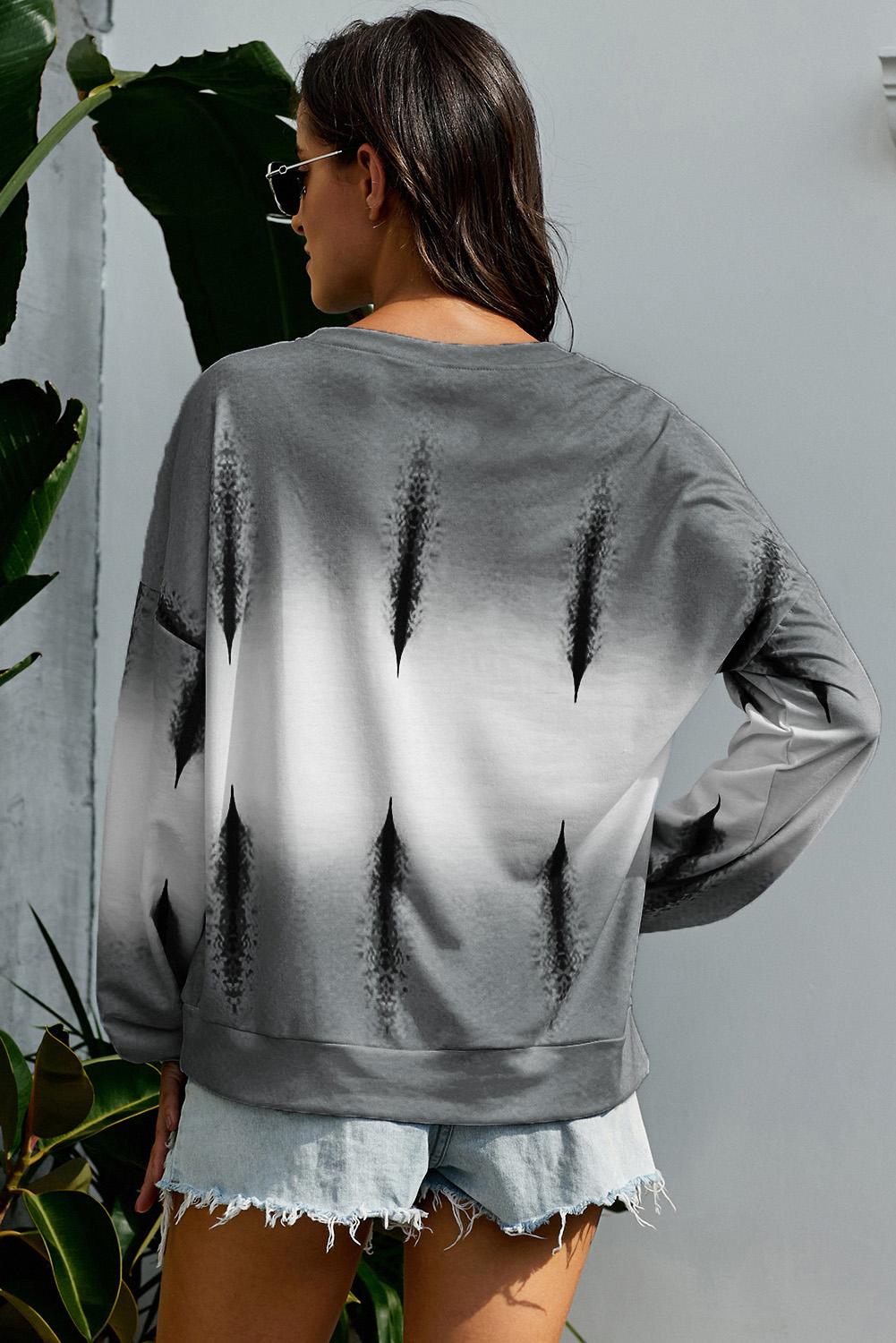 Light Gray Color Block Tie Dye Pullover Sweatshirt
