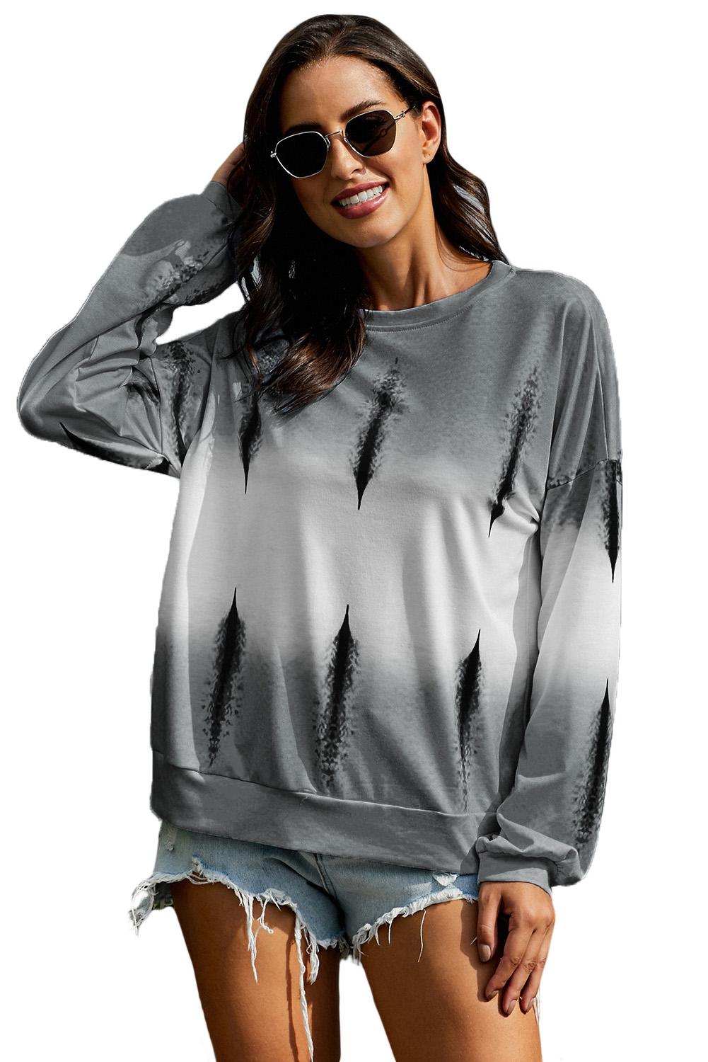 Light Gray Color Block Tie Dye Pullover Sweatshirt