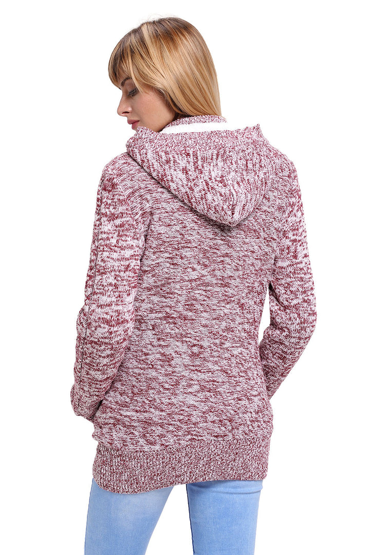 Red Long Sleeve Button-up Hooded Kint Cardigans