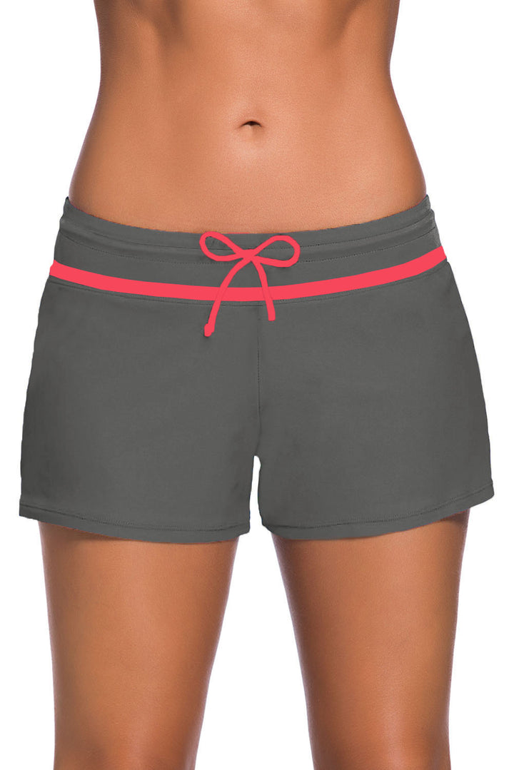 Red Trim Taupe Women Swim Boardshort