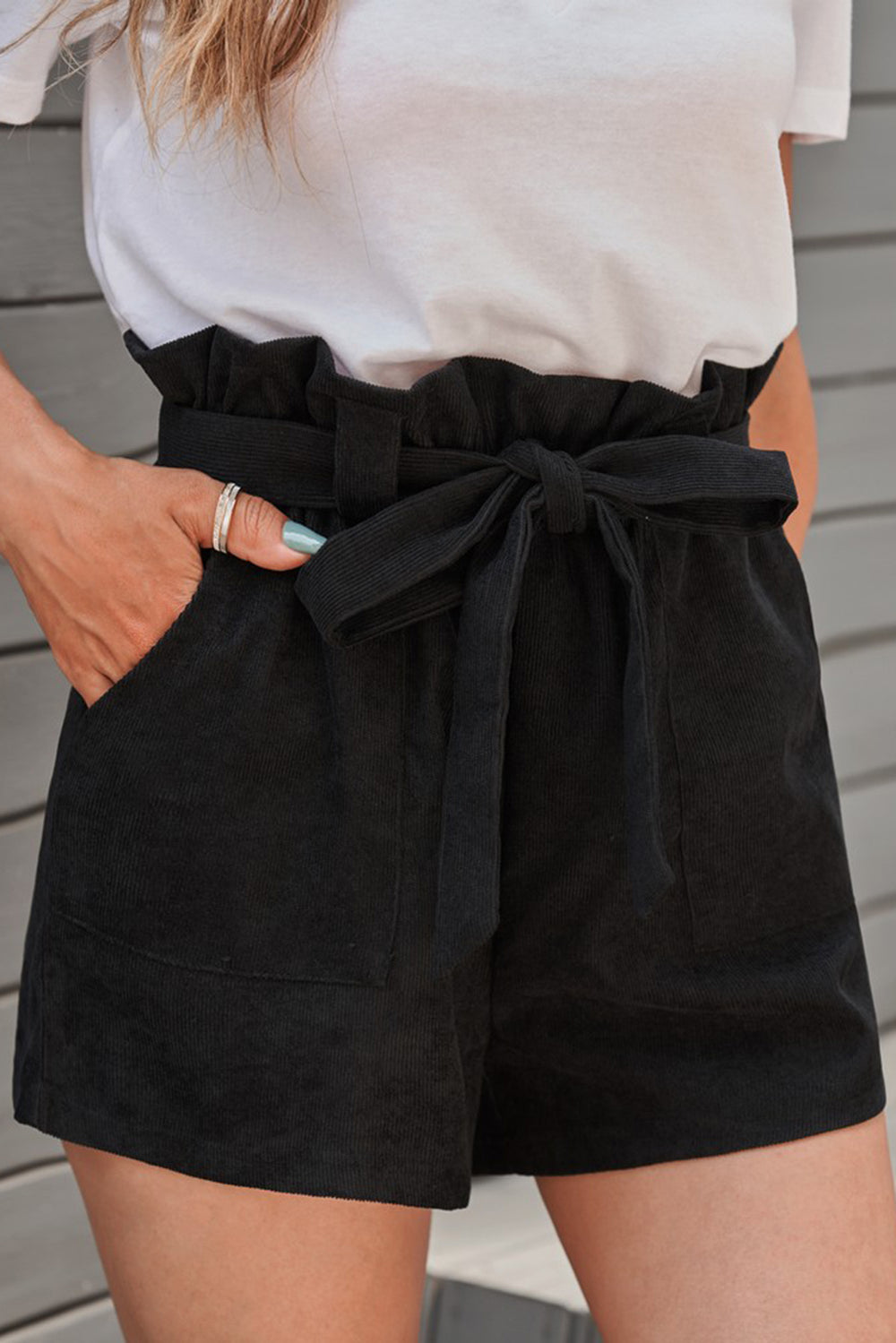 Summer Black Cotton Blend Pocketed Knit Shorts