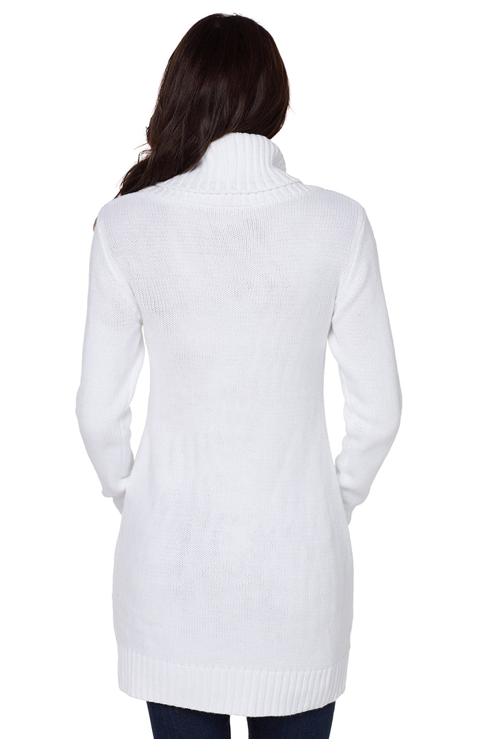 White Cowl Neck Pocket Cable Knit Sweater Dress