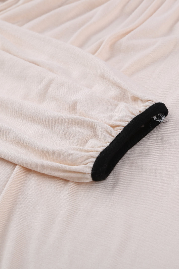 Tunique à manches longues et col rond pour femme, couleur abricot, à blocs de couleurs