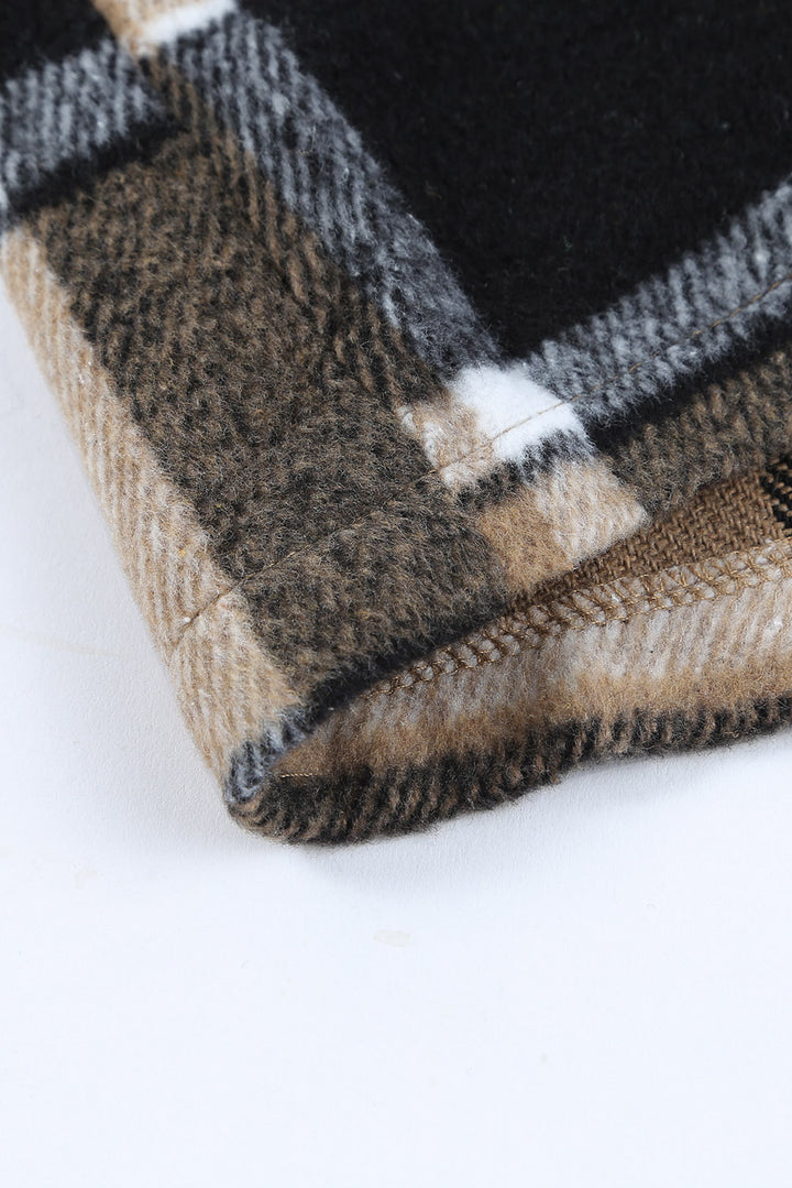 Braune Hemdjacke mit Karomuster und Knöpfen für Damen