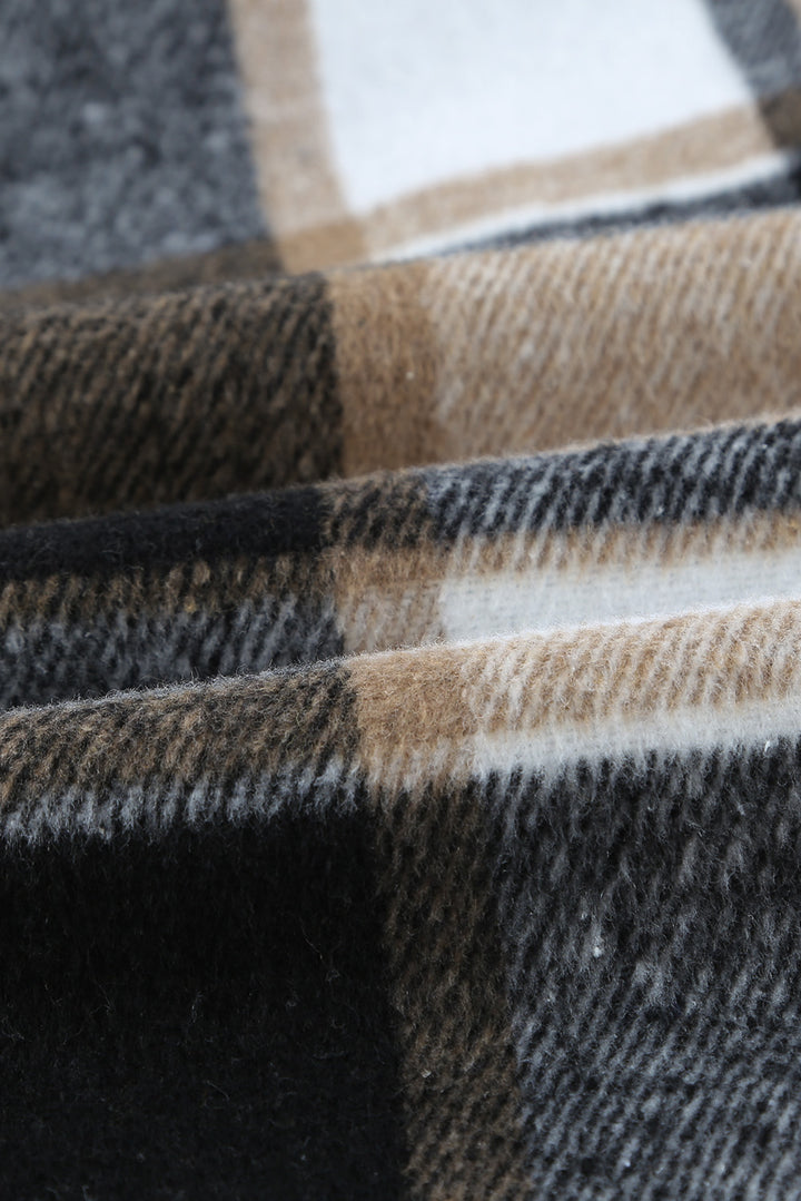 Braune Hemdjacke mit Karomuster und Knöpfen für Damen