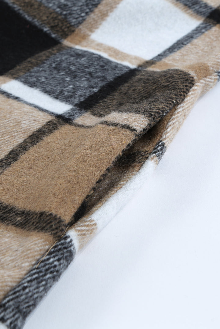 Braune Hemdjacke mit Karomuster und Knöpfen für Damen