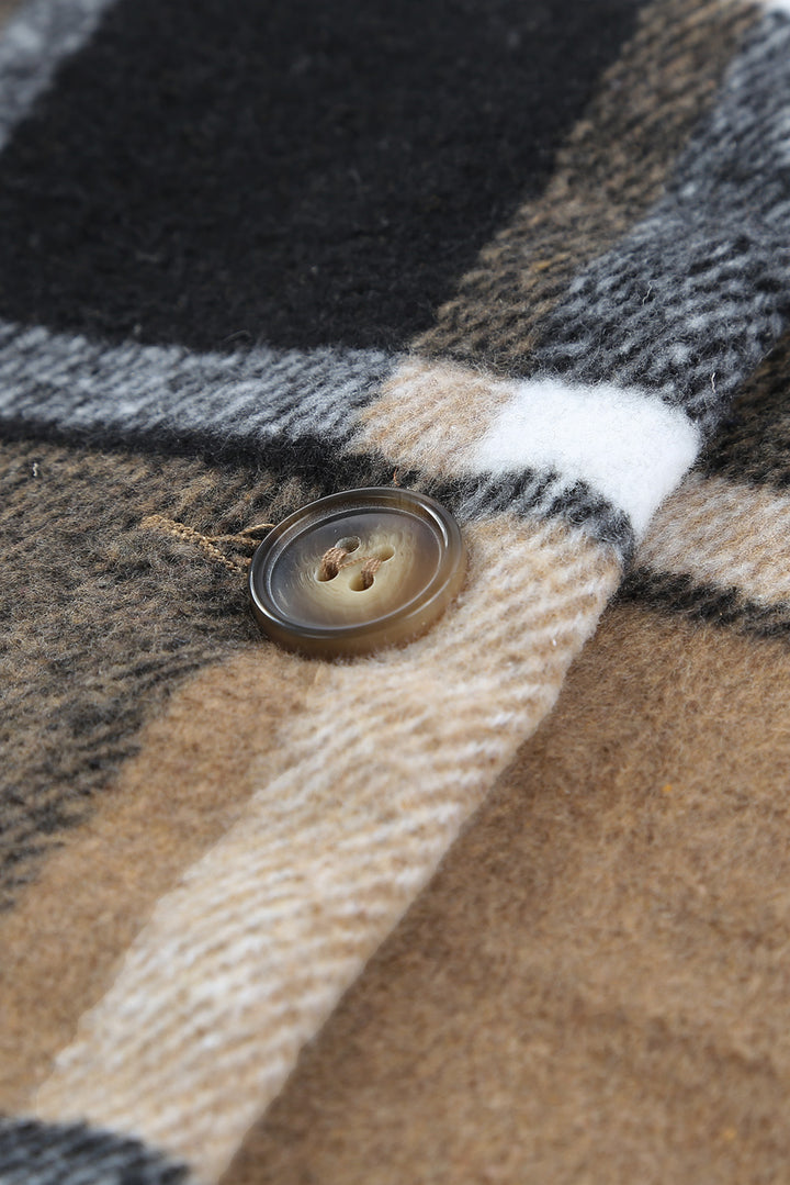 Braune Hemdjacke mit Karomuster und Knöpfen für Damen