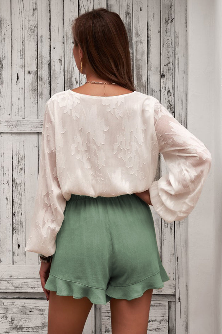 Women's Summer Pocketed Flutter Green Linen Cotton Shorts