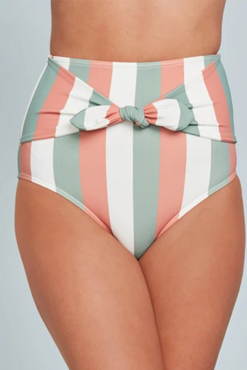 Women's Multicolor Stripes Print Front Tie High Waist Swim Bottoms