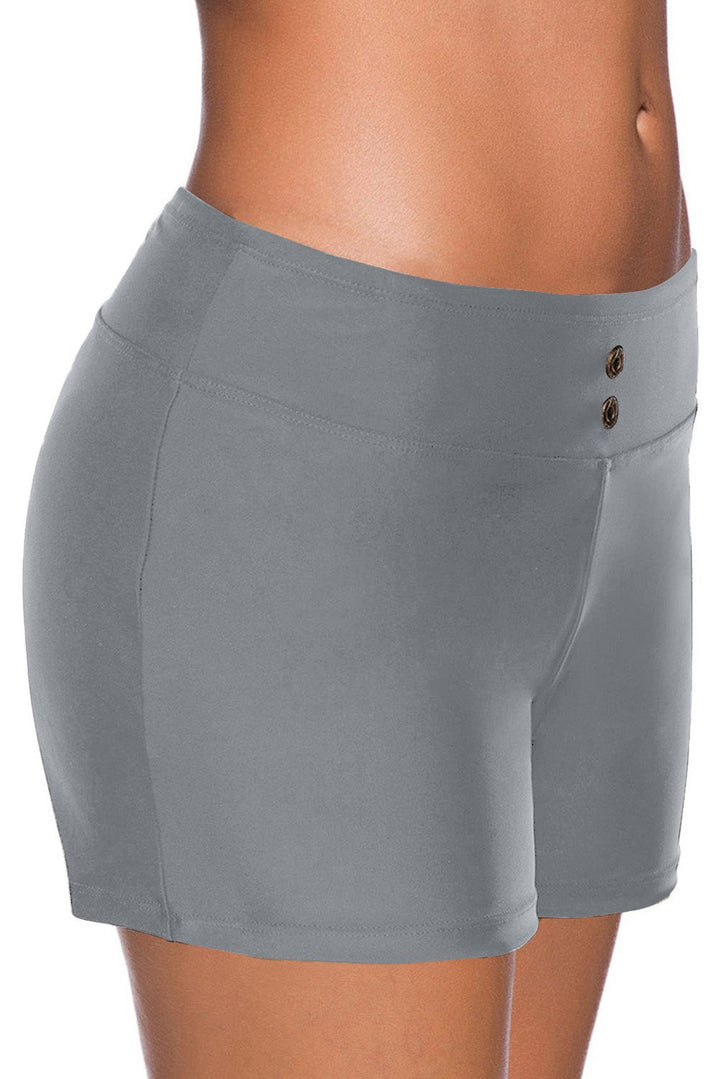 Women Gray Eyelets Waistband Swim Boyshorts