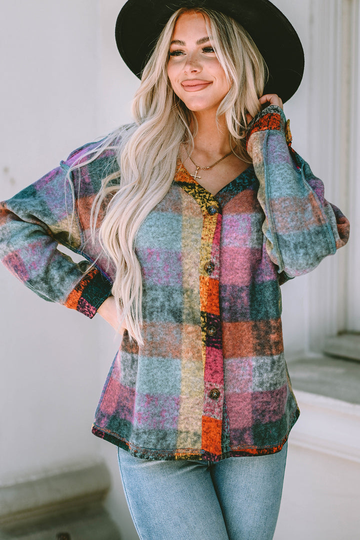 Multicolor Brushed Checked Western Buttoned Jacket