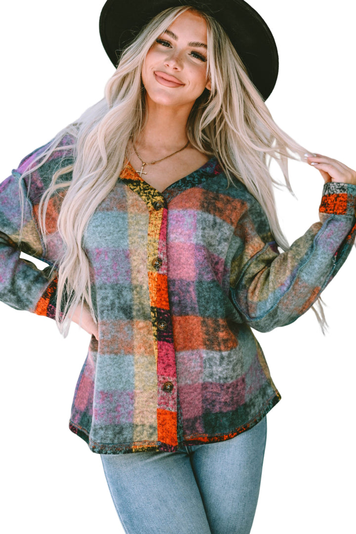 Multicolor Brushed Checked Western Buttoned Jacket
