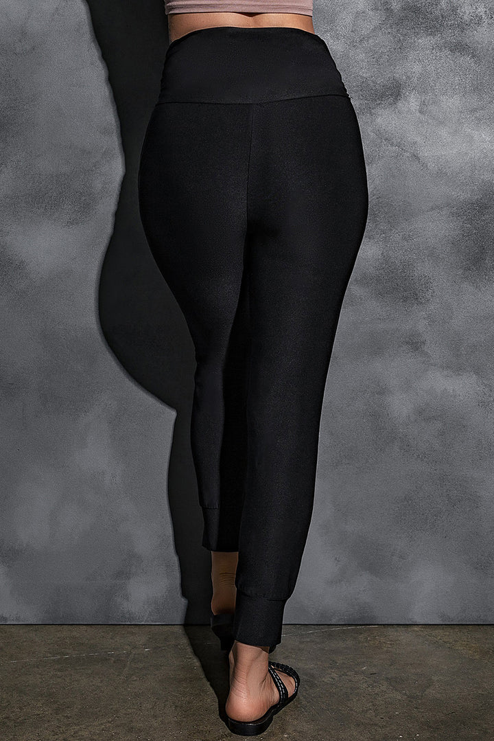 Black Rib Knit High Waist Slit Leggings