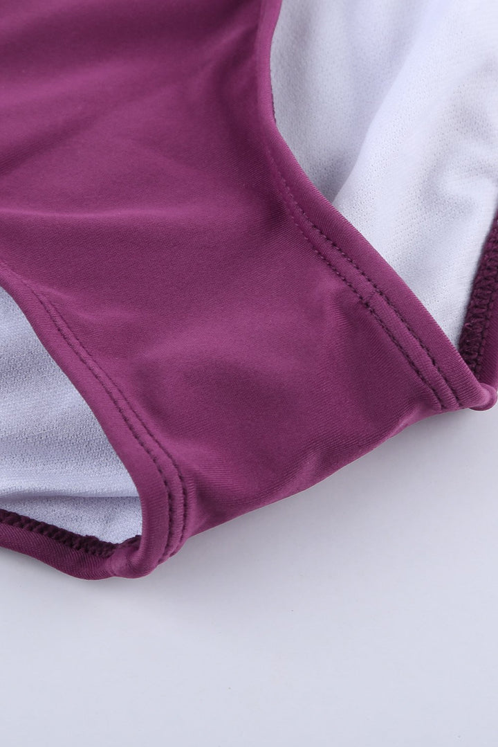 Purple Retro Polka Dot Print Handkerchief Hem Tankini Set