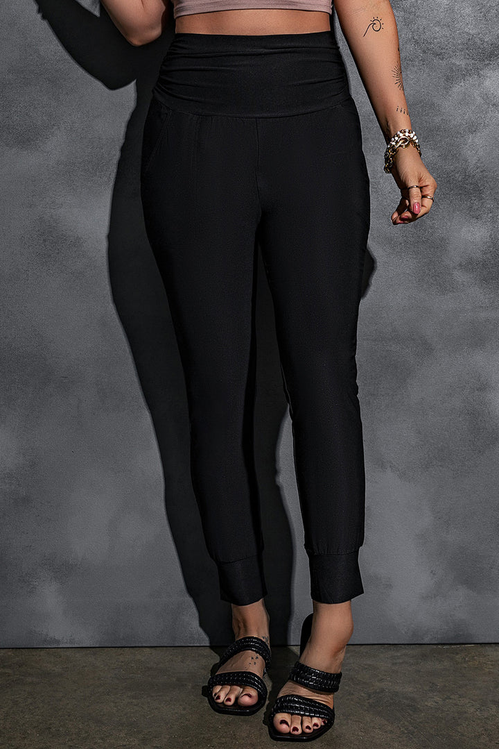 Black Rib Knit High Waist Slit Leggings