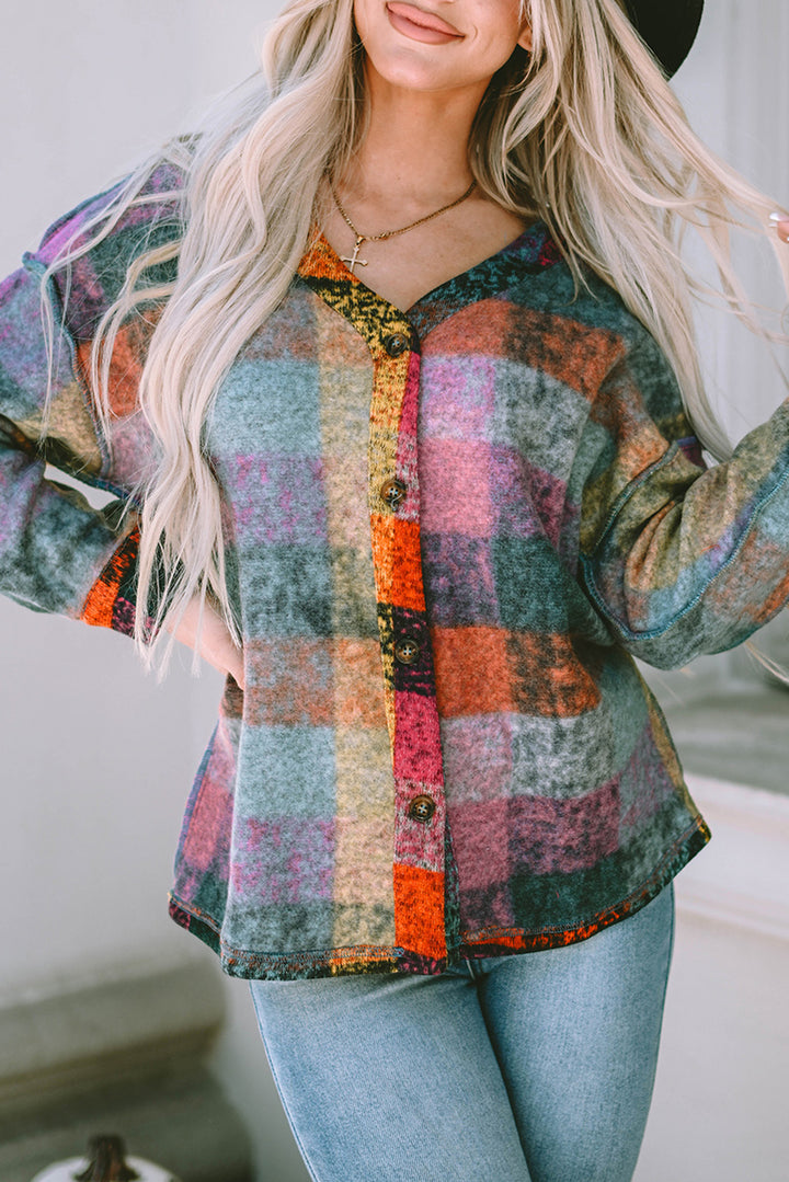 Multicolor Brushed Checked Western Buttoned Jacket