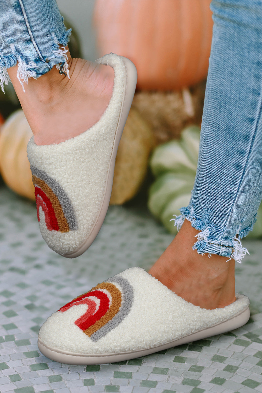 Bright  Rainbow Plush Winter Home Slippers