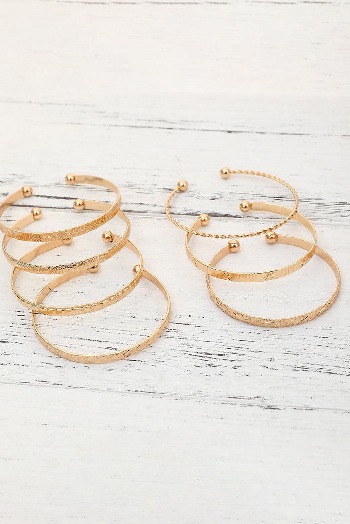 7pcs/set Textured Plated Open Alloy Bangle Set