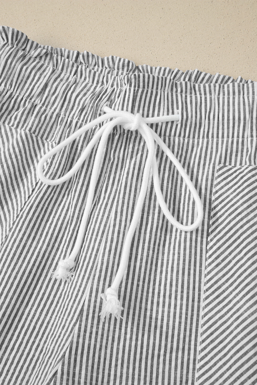 Gray Stripe Lace-up Elastic Waist Casual Pocketed Shorts