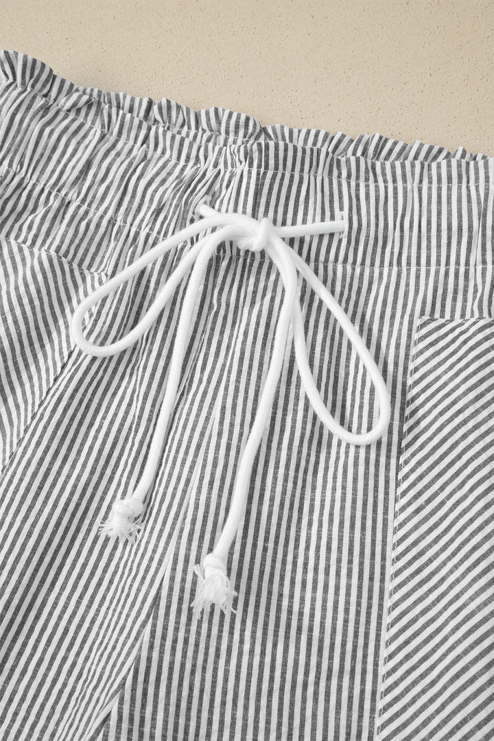 Gray Stripe Lace-up Elastic Waist Casual Pocketed Shorts