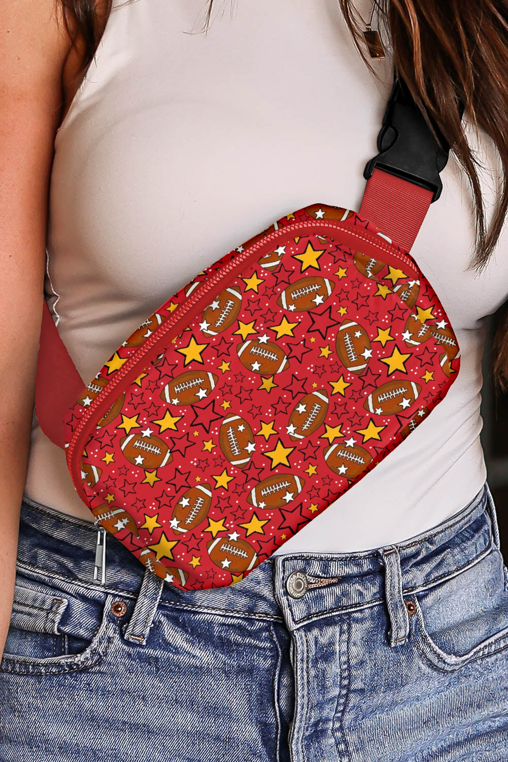 Rugby Football Star Printed Buckle Strap Crossbody Bag
