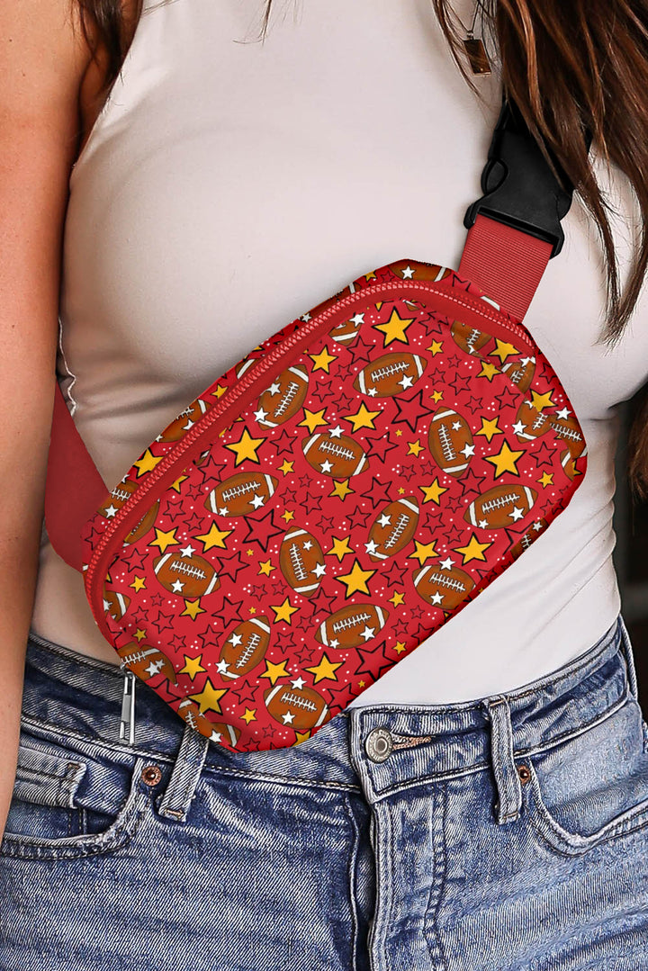 Rugby Football Star Printed Buckle Strap Crossbody Bag