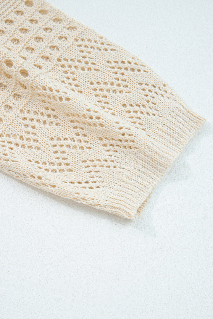 Smoke Gray Hollowed Knit Open Front Cardigan Sweater