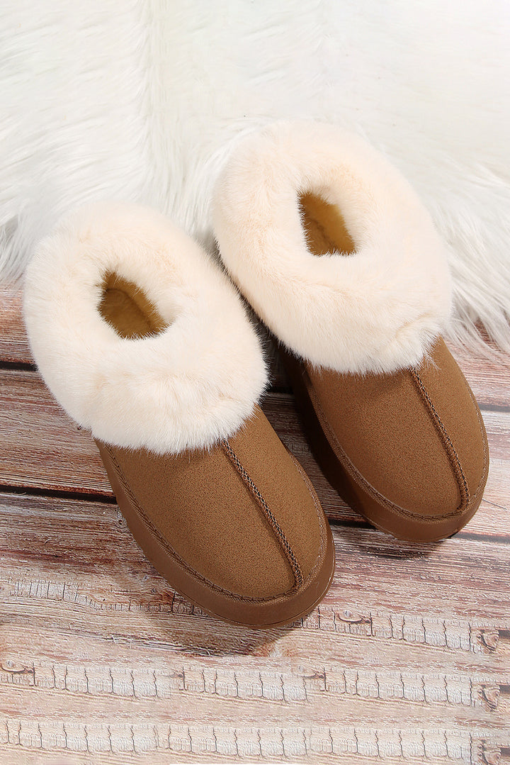 Plush Suede Trim Thick Sole Flat Snow Boots