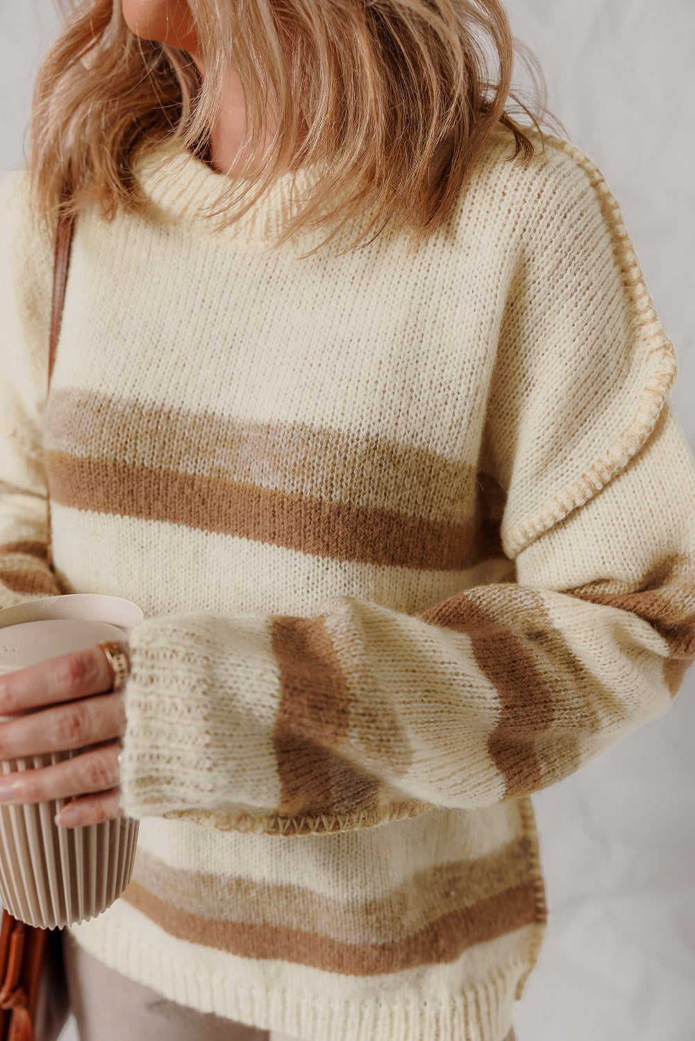 Exposed Seam Drop Shoulder Knit Baggy Sweater