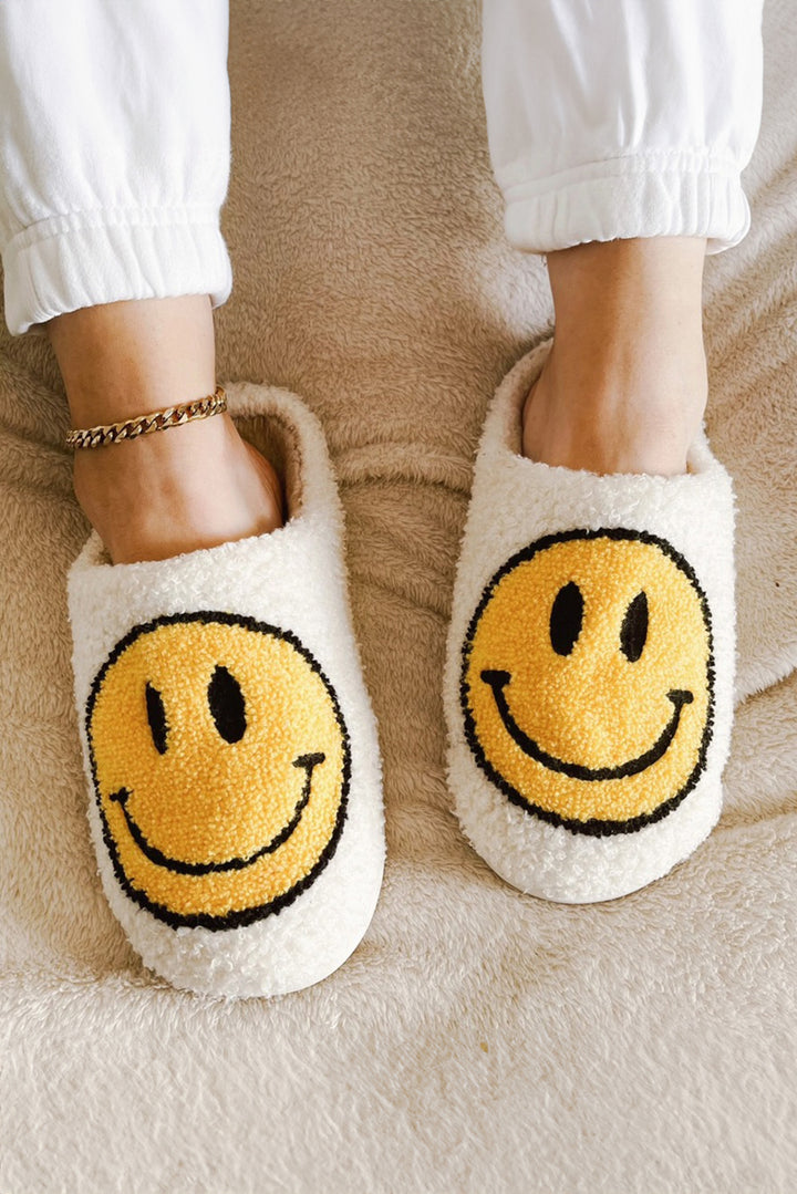 Chaussons antidérapants en peluche à imprimé visage souriant