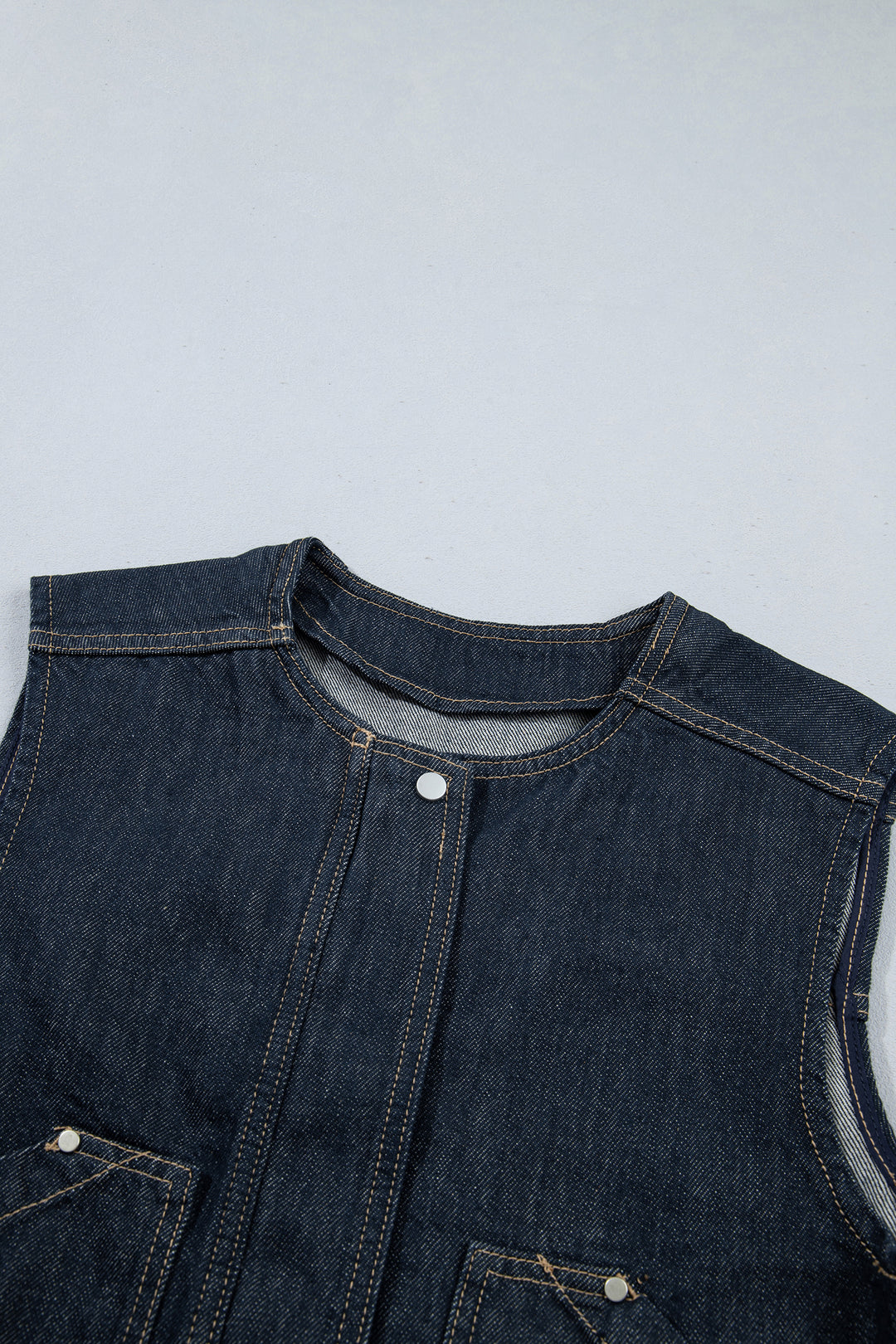 Navy Blue Vintage Denim Zipper Front Cowboy Vest