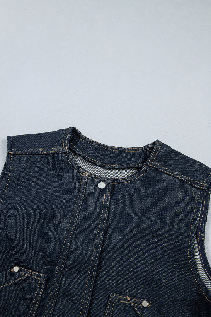 Navy Blue Vintage Denim Zipper Front Cowboy Vest