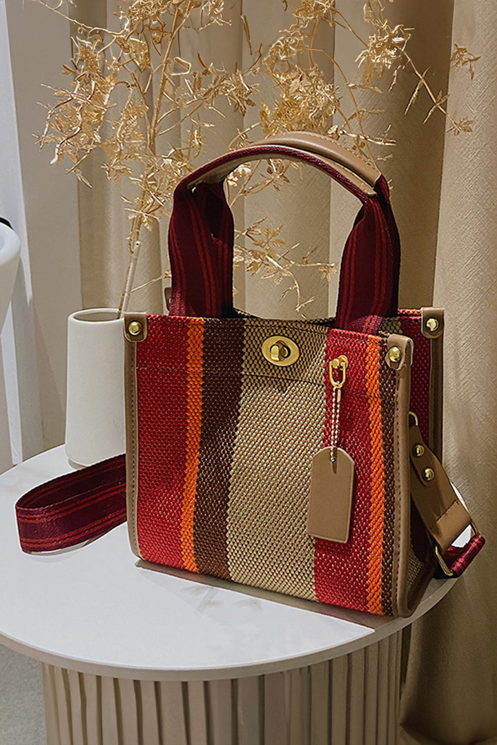 Random Cutting Color Block Canvas Large Tote Bag