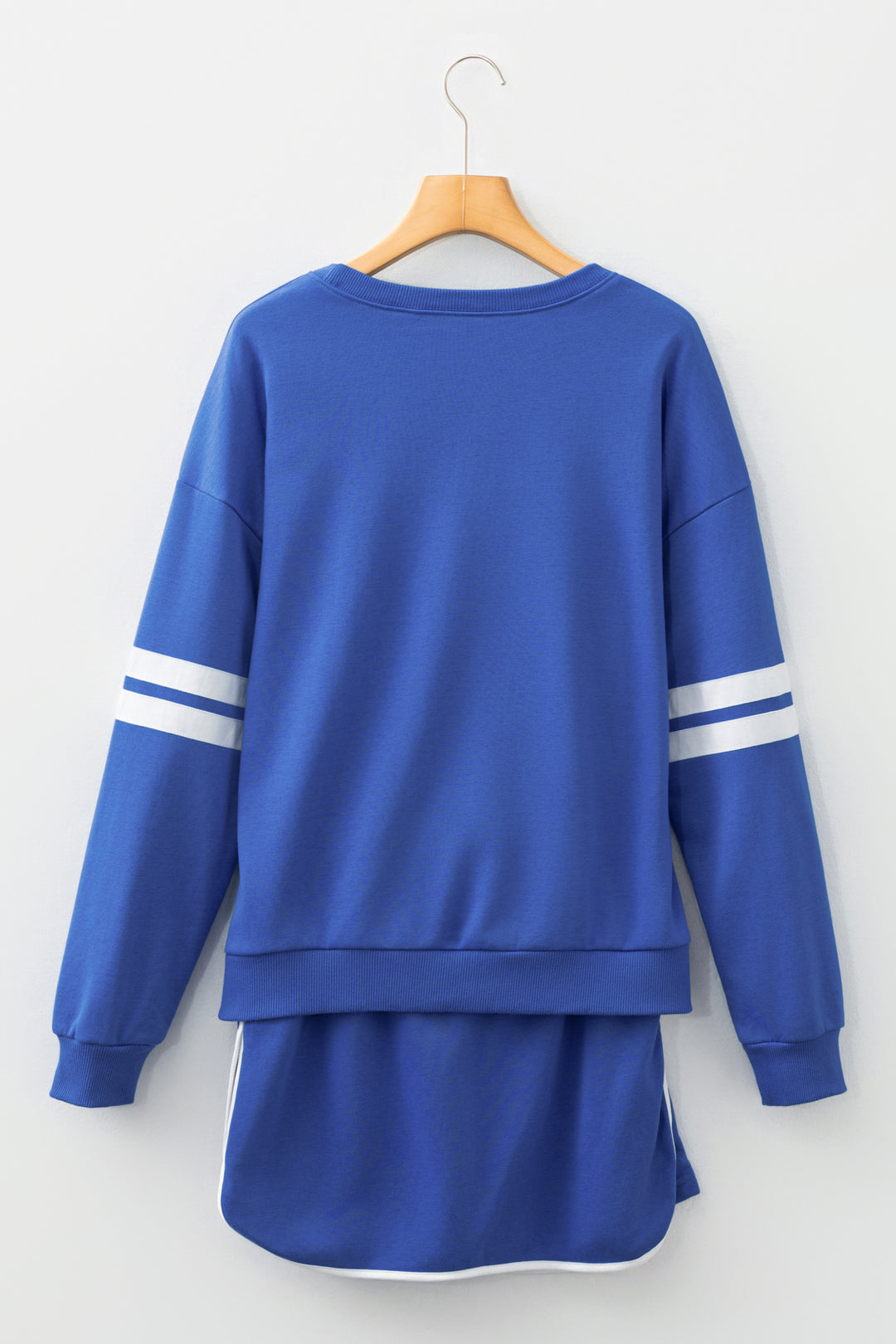 Sky Blue Varsity Stripe Detail Pullover Mini Skort Set