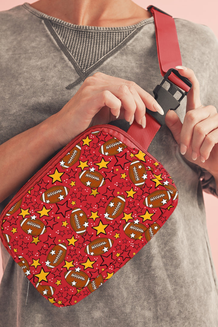 Rugby Football Star Printed Buckle Strap Crossbody Bag