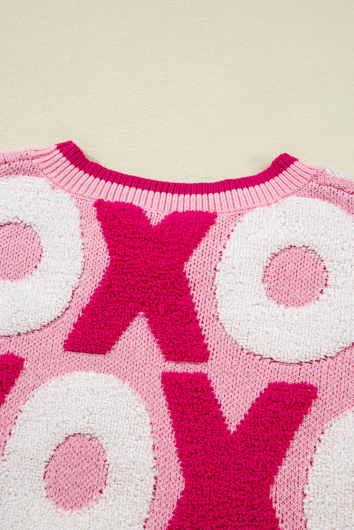 XOXO Pattern Drop Shoulder Crewneck Valentines Sweater