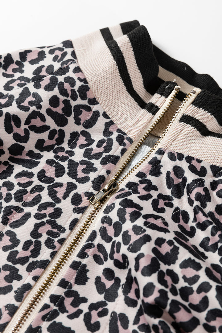 Khaki Leopard Print Half Zip up Blouse