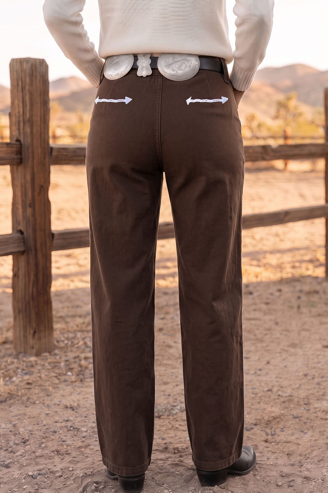 Coffee Western Fly Decorative Belt Loops Straight Leg Jeans