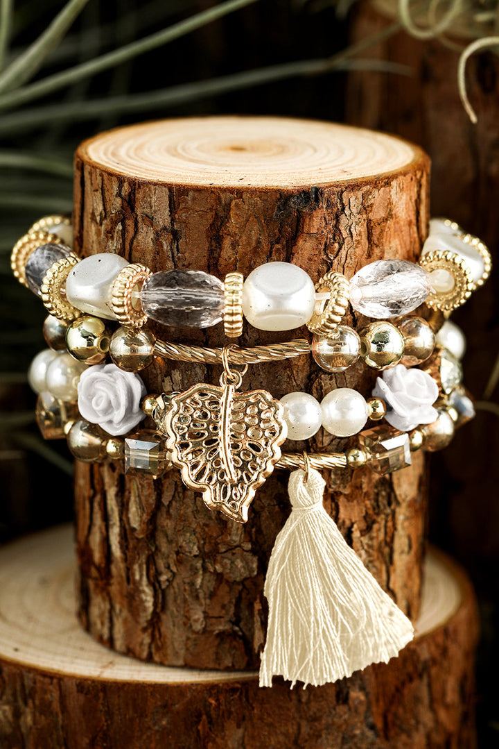 Böhmisches Lagenarmband mit Strassperlen und Fransen