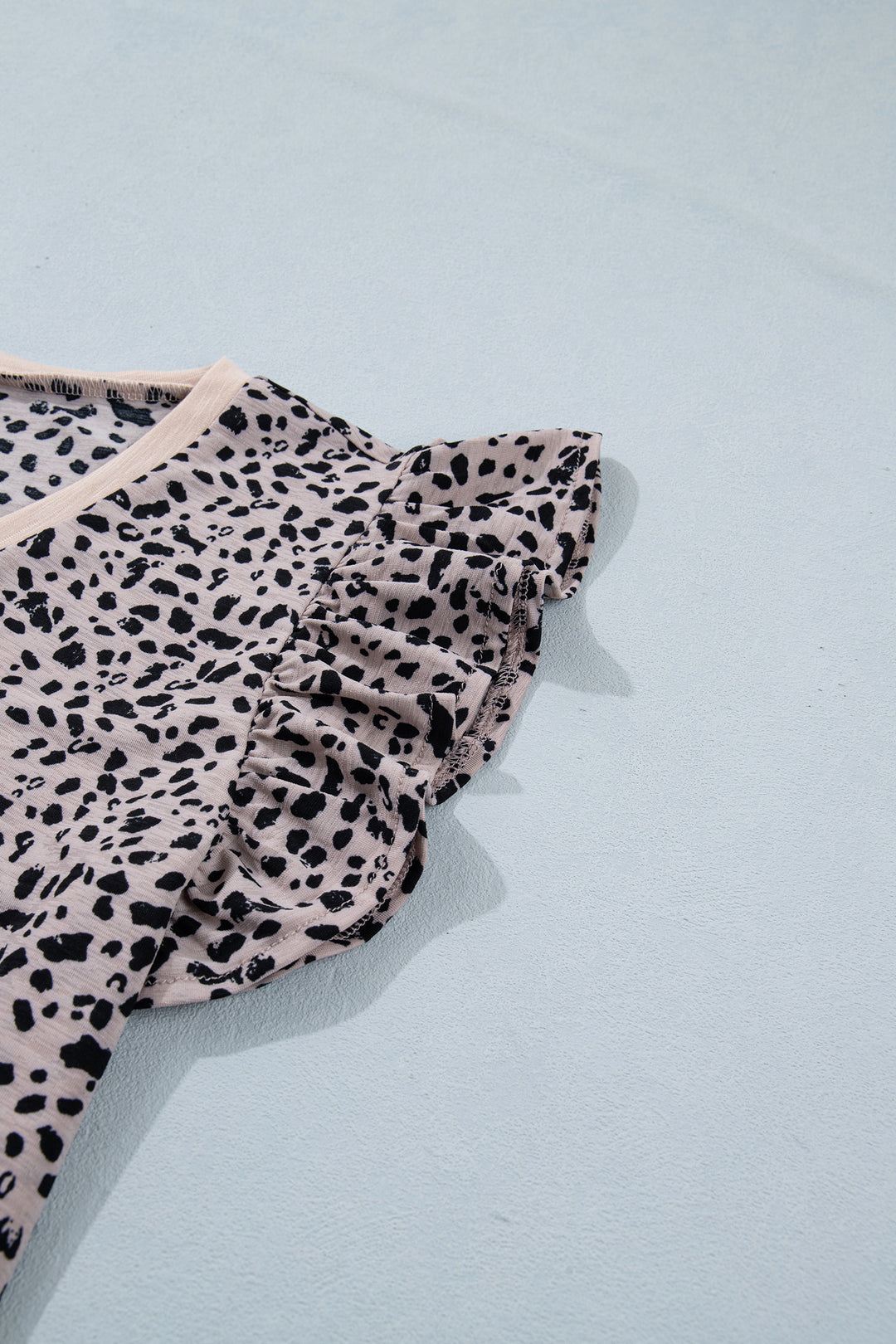 Black Cheetah Print V Neck Ruffle Trim Loose Tank Top