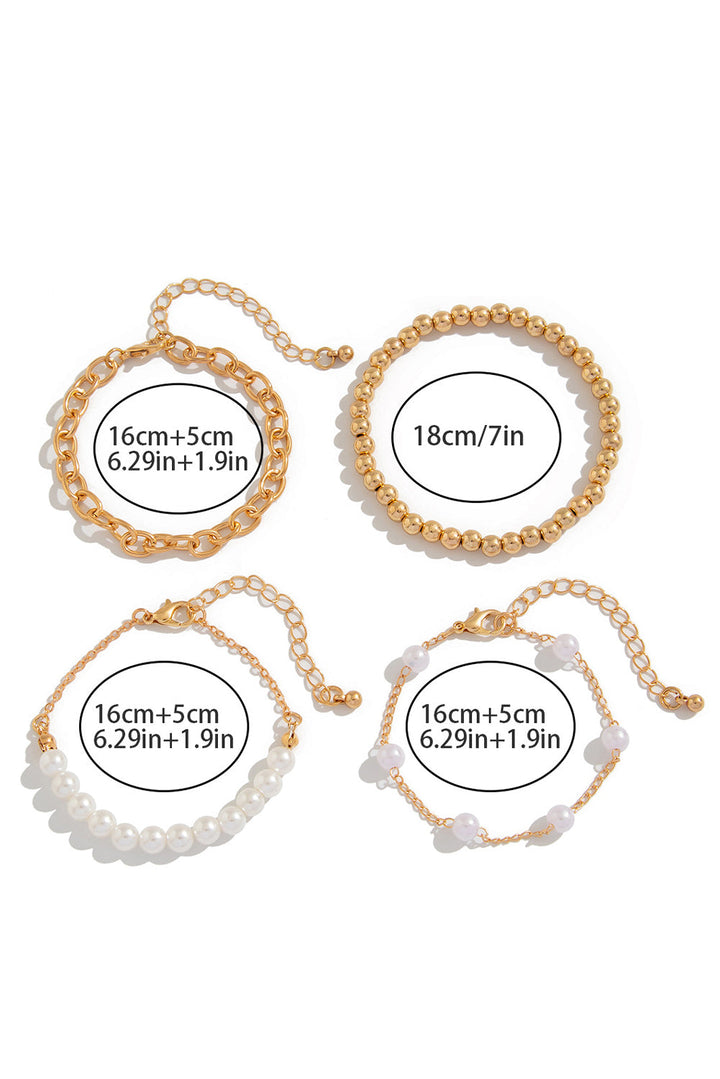 Plated Chain Beaded 4 Pcs Bracelet Set