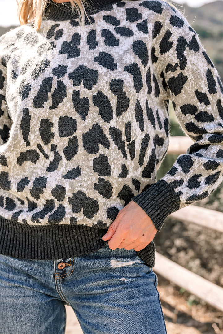 Leopard Drop Shoulder Baggy Sweater