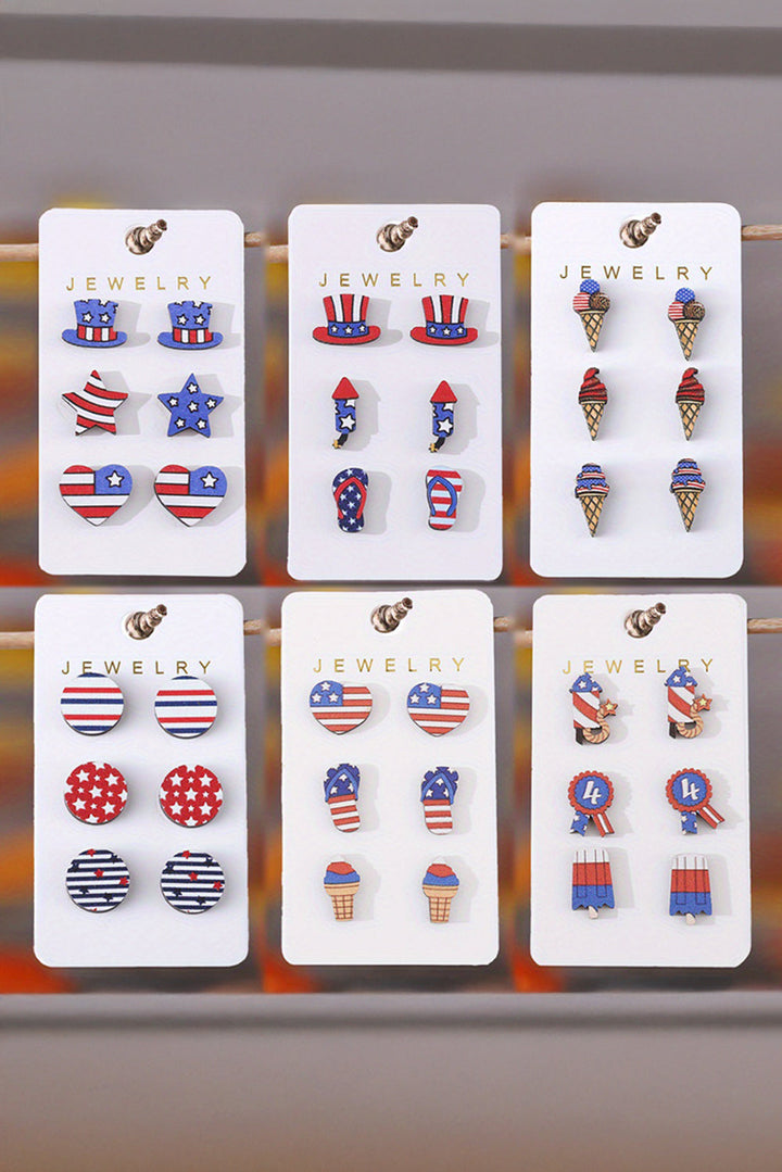 Boucles d'oreilles à tige en forme de cœur et d'étoile avec chapeau et drapeau américain