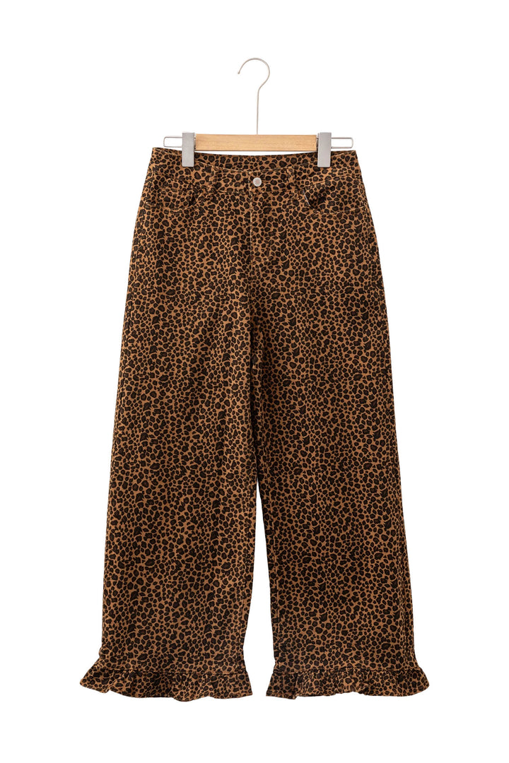 Brown Leopard Print Ruffled Hem Shift Jeans