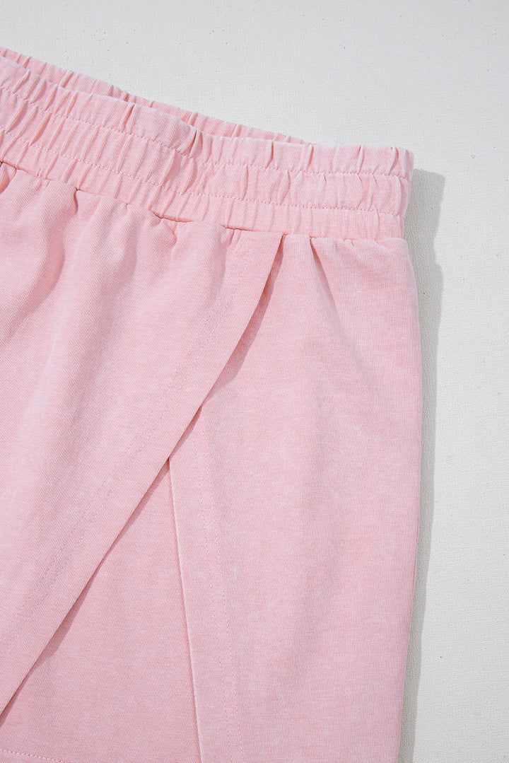 Light Pink Solid Color Washed Sleeveless Top Split Skort Cotton 2pcs Outfit
