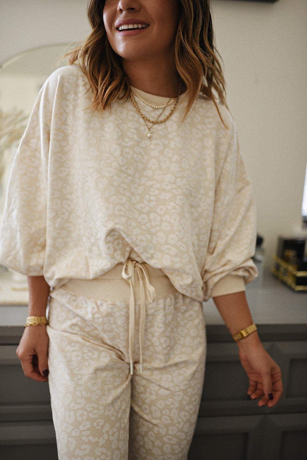 cheetah print two piece loose fit cozy loungewear